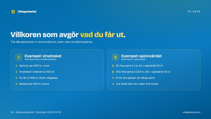Exempel på vinsttak och spinnvärde som avgör vad free spins utan omsättningskrav är värda